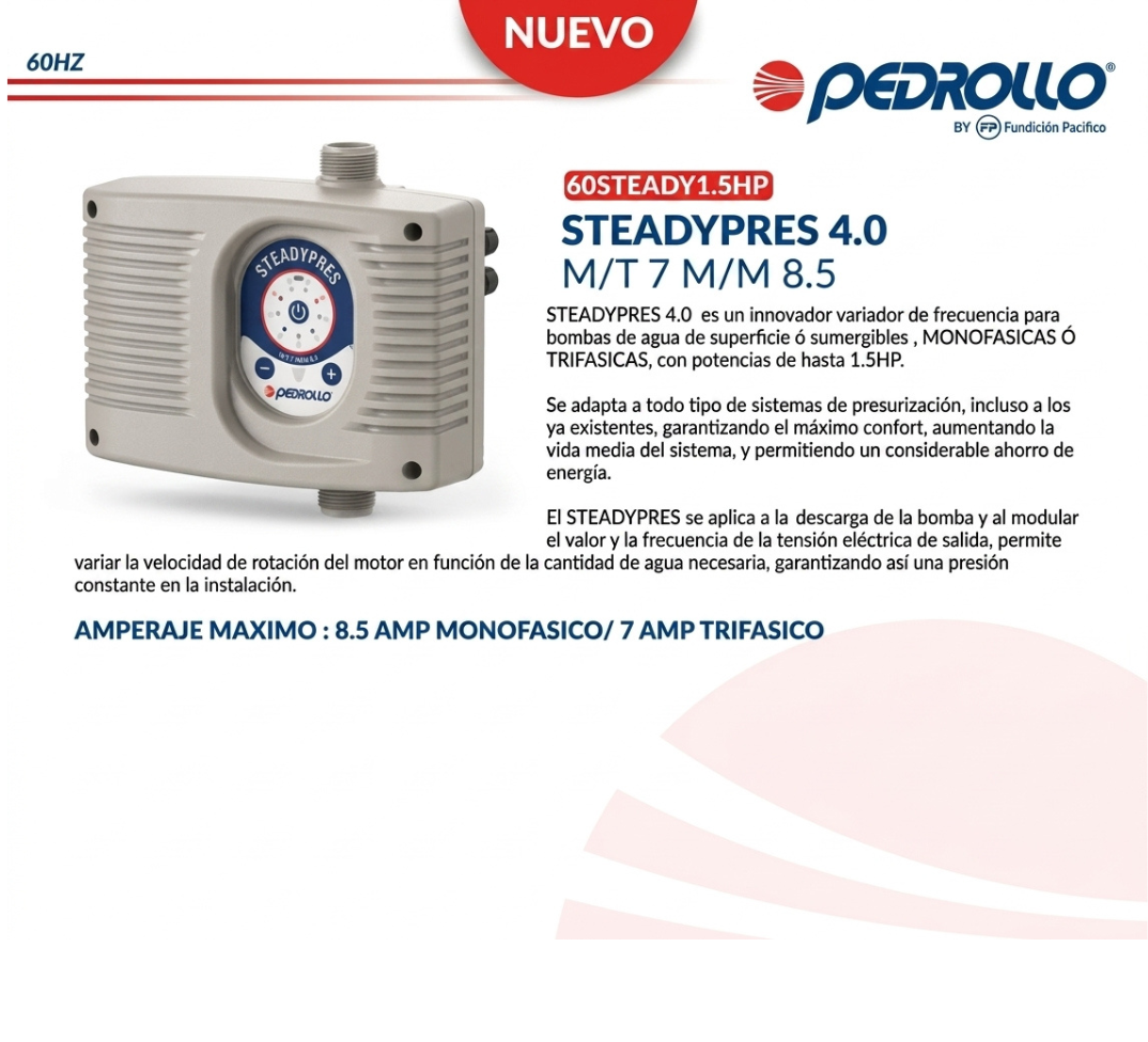 Variador de Frecuencia Pedrollo STEADYPRES 4.0 para Bombas de Agua