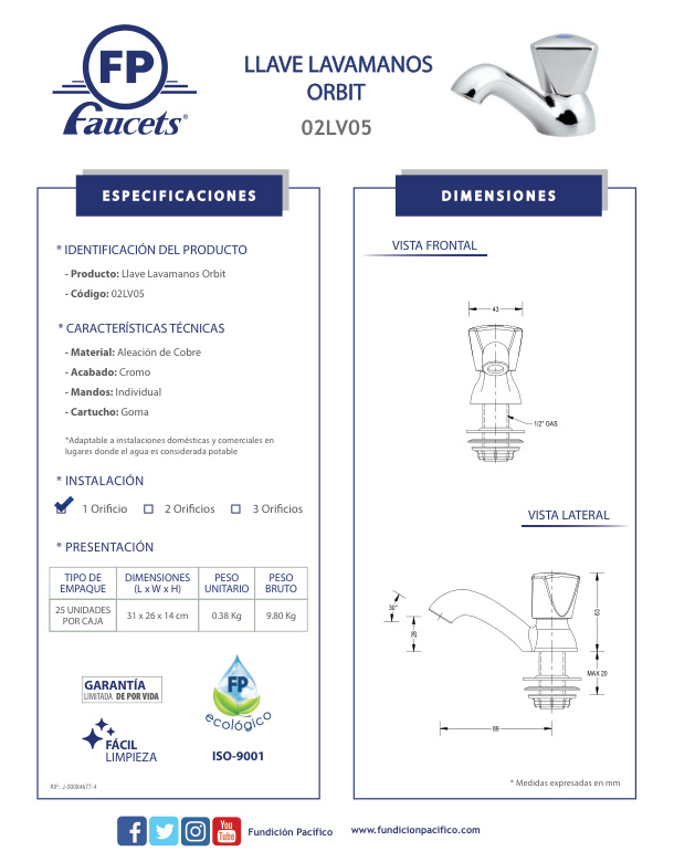 LLAVE LAVAMANOS ORBIT C/M PEQ.