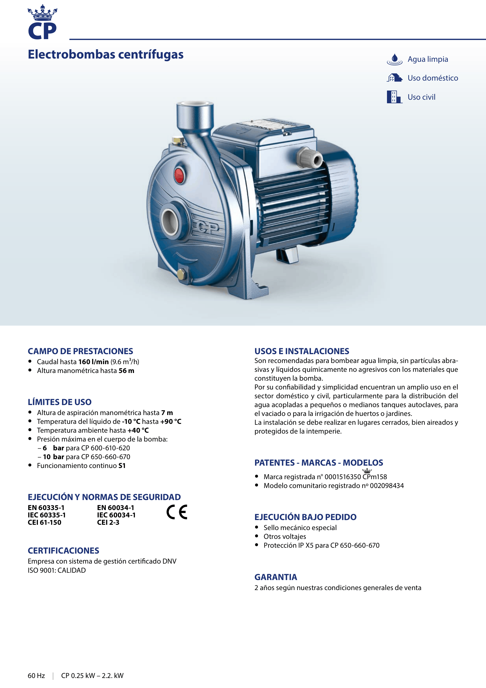 Bomba de Agua Centrífuga Pedrollo 1 HP (CPm 620) para Hogar y Jardín