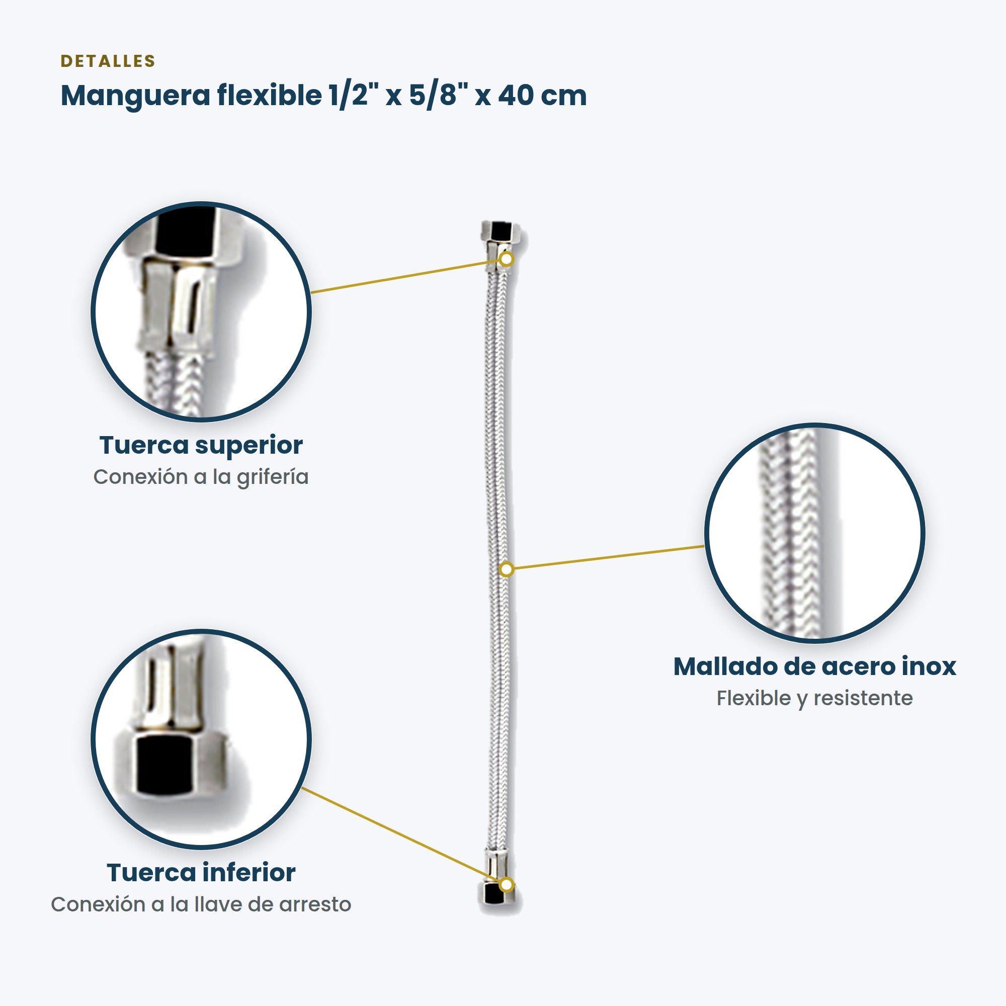 Manguera Flexible de Acero Inoxidable 1/2'' x 5/8'' x 40 cm FP Faucets (Código 35MA02)