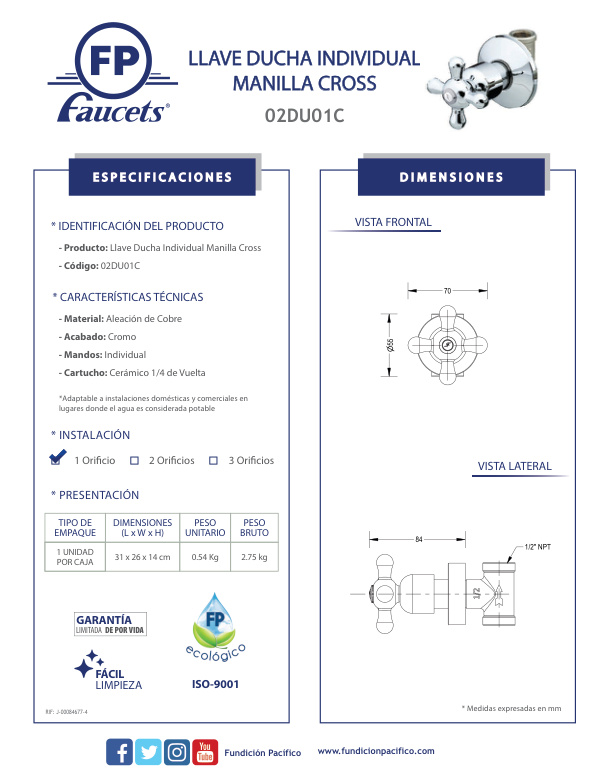 LLAVE DUCHA IND. MANILLA CROSS