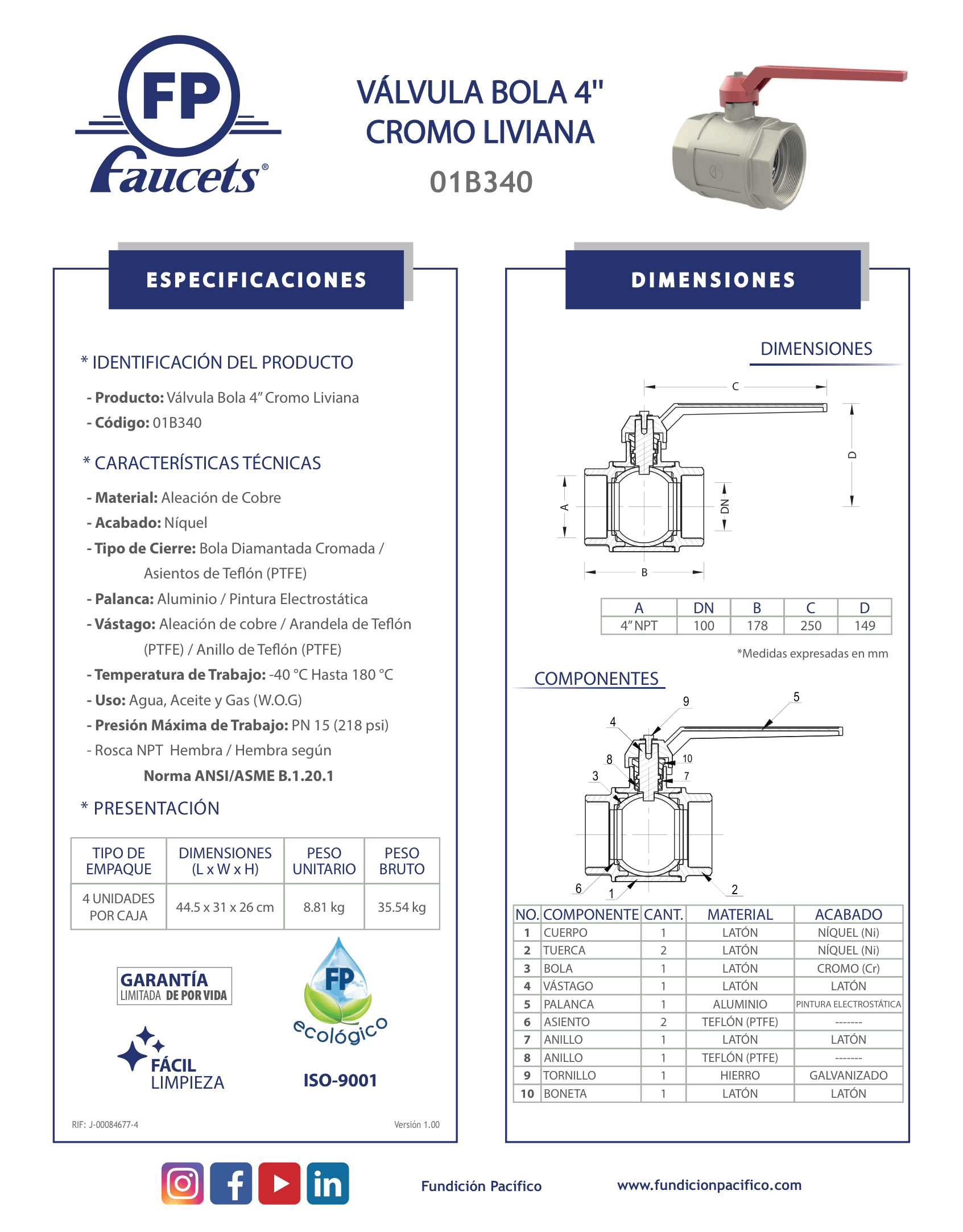 Válvula de Bola de 4 Pulgadas para Agua, Aceite y Gas: Control Seguro y Resistente