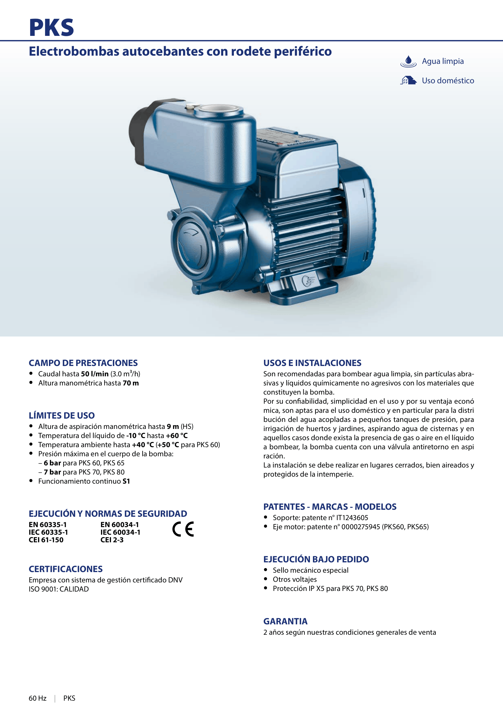 Bomba de Agua Pedrollo PKSm60 0.5 HP Monofásica 110V
