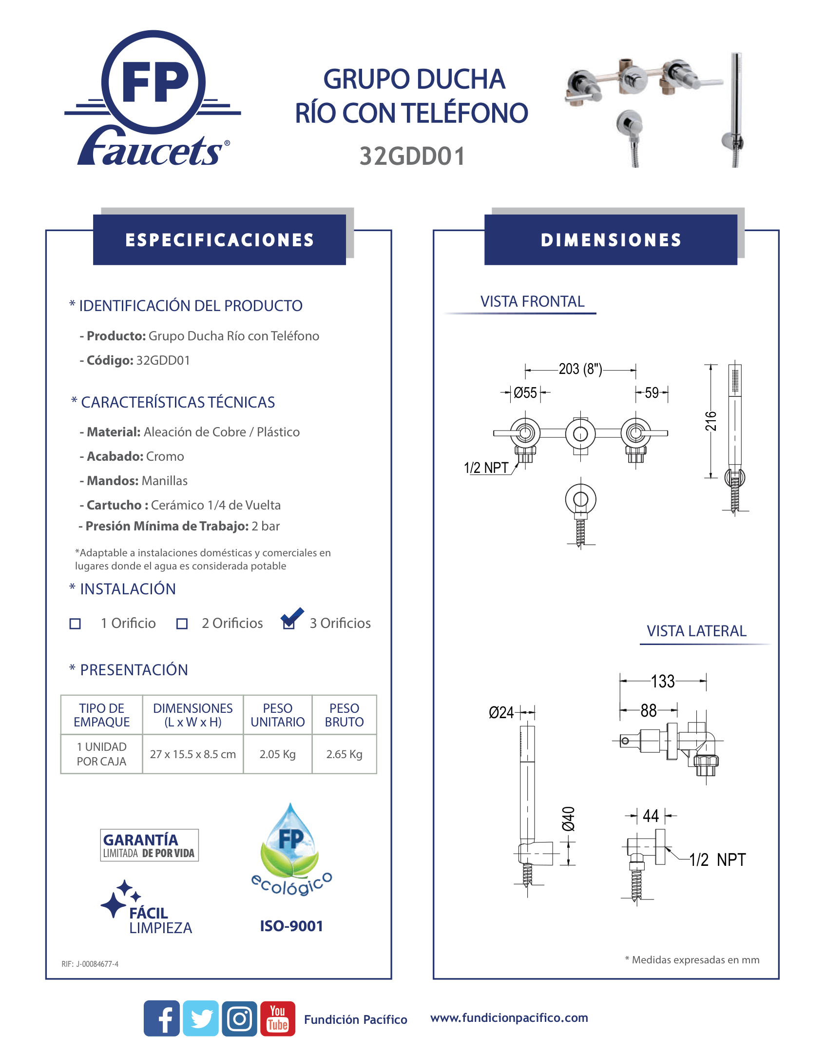 Grupo ducha río con teléfono para baño
