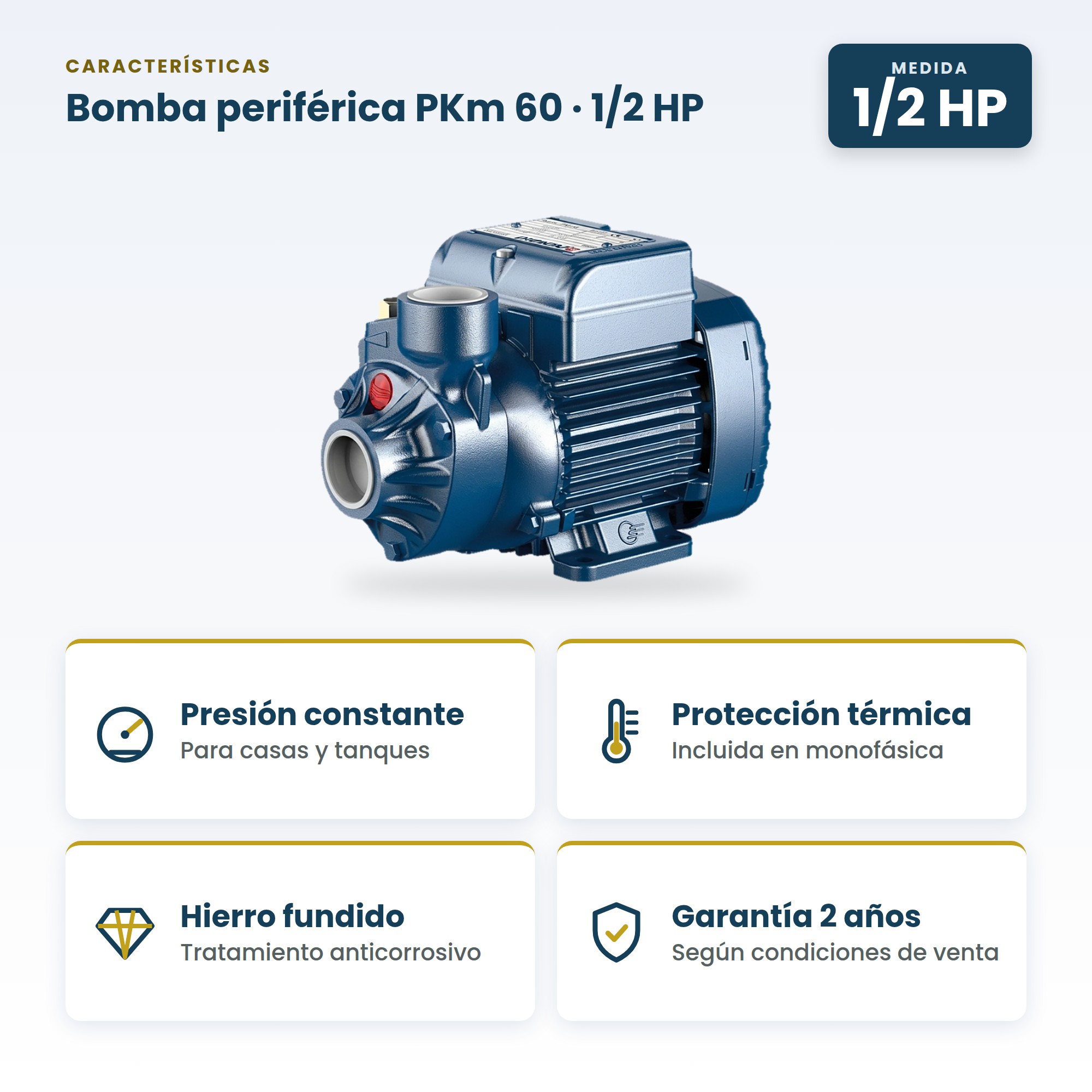 Bomba de Agua Doméstica Pedrollo PKm 60 de 1/2 HP (110V)