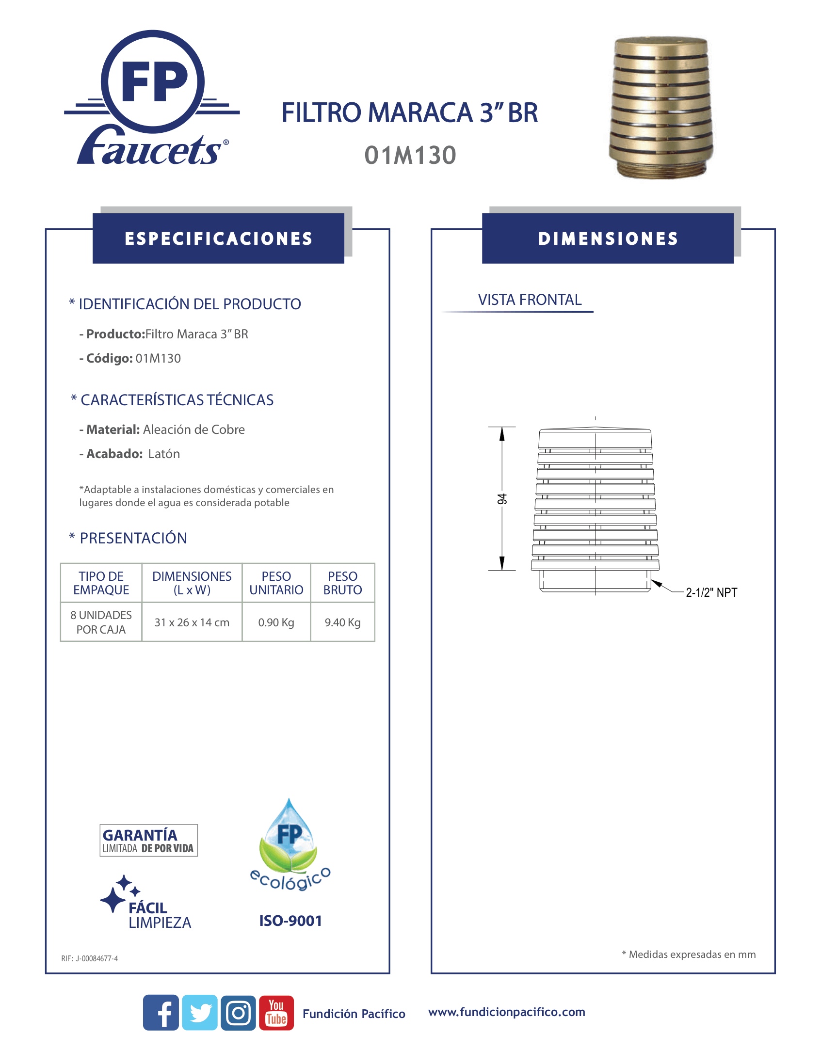Filtro Maraca 3 Pulgadas para Sistemas de Agua Potable